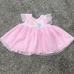 Pink Tulle Baby Dress with Butterfly Embroidery